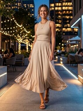 Flowing Maxi Skirt in Neutral Cream